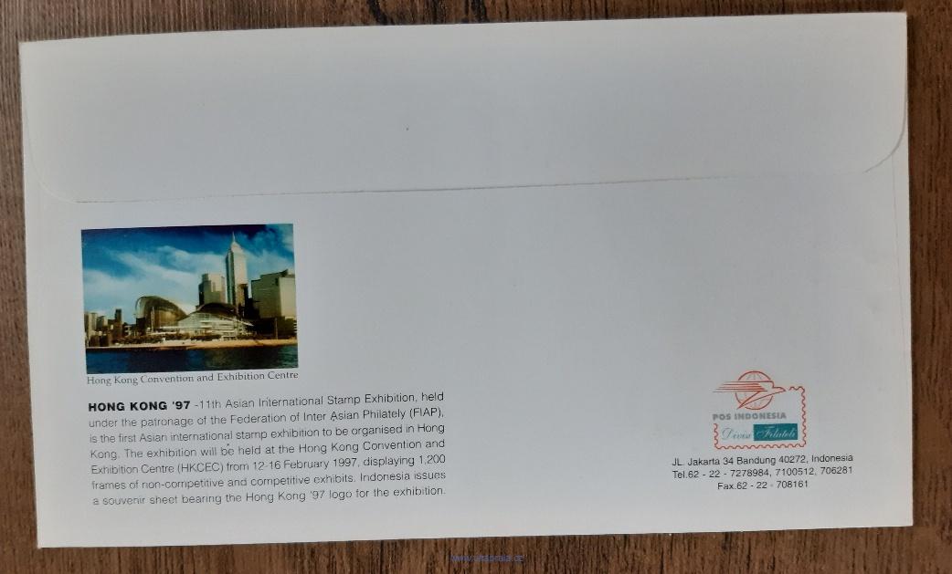 Indonésie FDC  aršík "Hong Kong '97" International Stamp Exhibition