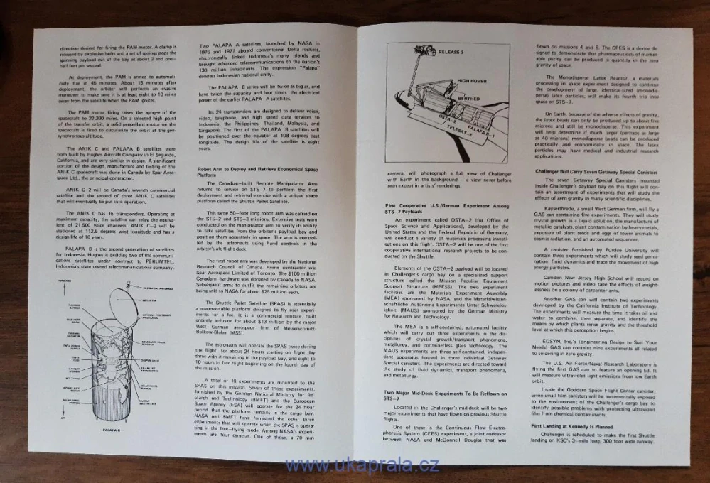 Originální prospekt NASA k misi STS 7 raketoplánu Challenger, r. 1983
