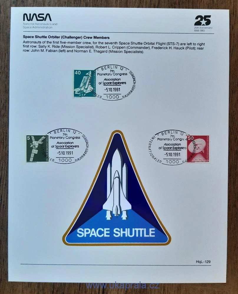 Originální dokument NASA - oficiální portrét posádky mise STS-7 raketoplánu Challenger, r. 1983