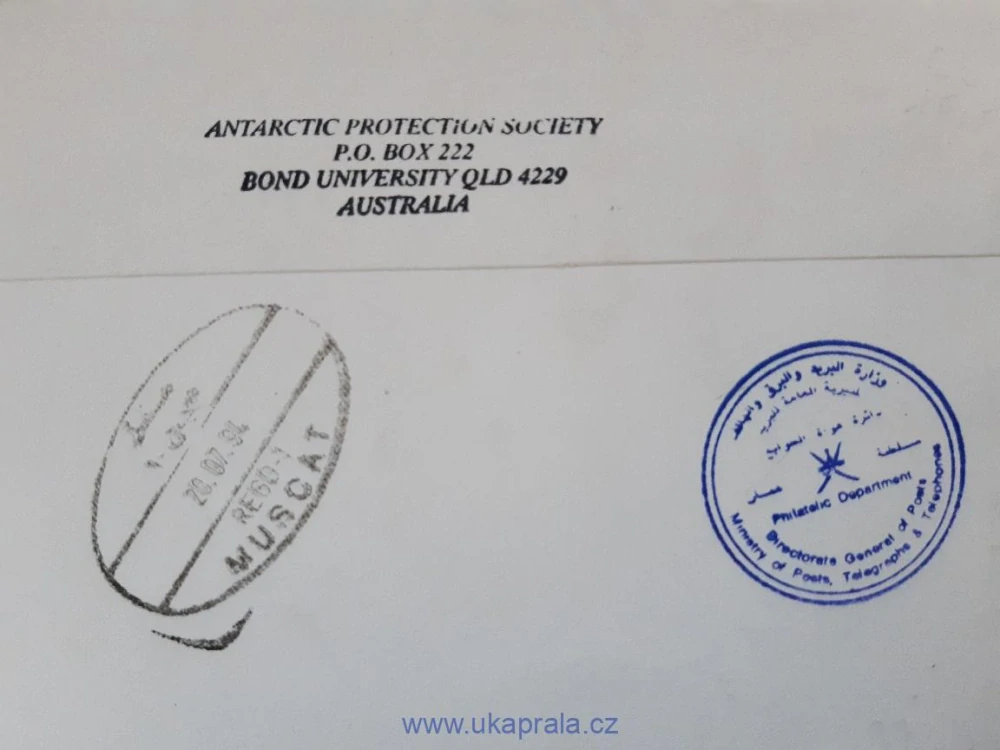 Omán R-dopis se 6blokem 372/3 mořská fauna, verlyby a delfíni, r. 1994