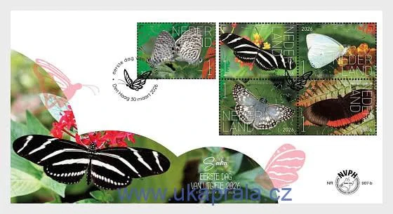 HOLANDSKO FDC, Experience Nature - Butterflies Saba, motýli, NOVINKA R. 2026