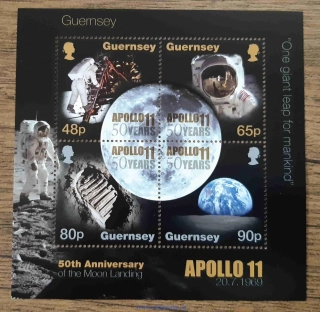 GUERNSEY, aršík Bl 94,Apollo 11, 50.výročí, r. 2019
