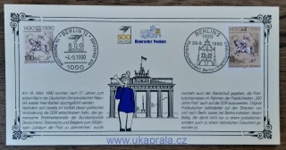NSR,NDR, Pamětní list k 500. výročí pošty, jízda poštovního dostavníku, r. 1990
