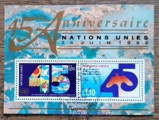 OSN Ženeva raz. aršík Bl 6, 45 let UNO, doprava, r. 1990