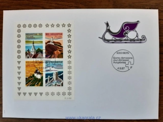 Švýcarsko FDC aršík Bl 25, 200 let turistiky, r. 1987