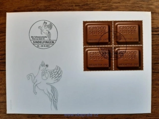 ŠVÝCARSKO 1759, 4blok, čokoláda, razítko s okřídleným koněm, r. 2001