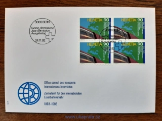 Švýcarsko FDC 1488, 4blok železniční doprava, r. 1992
