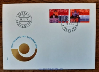 ŠVÝCARSKO FDC 1027/8, poštovní kongres, r. 1974