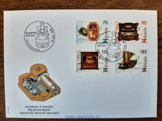 Švýcarsko FDC 1585/8, hudební stroje, r. 1996