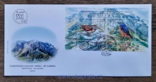 SRBSKO FDC aršík Bl 6, ptactvo balkánských hor, r. 2009