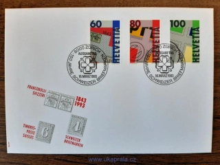 ŠVÝCARSKO FDC 1496/8, 150 let švýcarských známek, r. 1993