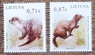 LITVA ** 1182/3, fauna, vydra, červená kniha, r. 2015