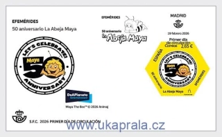 ŠPANĚLSKO FDC včelka Mája, 50 let, NOVINKA R. 2026