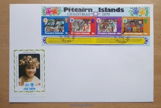 Pitcairn Islands FDC aršík Bl5, vánoční, UNICEF, r. 1979