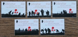 GIBRALTAR ** 1730/4, 100. výročí bitvy na Sommě, r. 2016