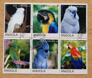 Angola raz. 6blok, papoušci, r. 2000