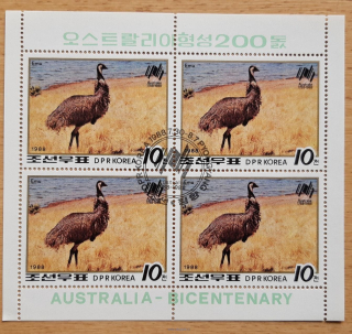 Severní Korea raz. 2940, 4blok, pták Emu, r. 1988