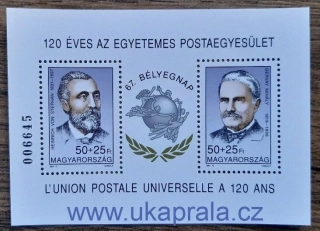 MAĎARSKO ** aršík Bl 231, Den známky, 120. výročí UPU, r. 1994